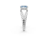 White gold Fancy Blue Radiant  Halo Twisted Band Four-Prong Ring_58