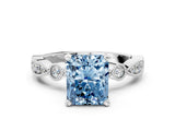 White gold Fancy Blue Radiant  Milgrain Bezel Diamond Engagement Ring with Solitaire Prong Setting_149