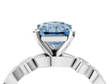 White gold Fancy Blue Radiant  Milgrain Bezel Diamond Engagement Ring with Solitaire Prong Setting_159