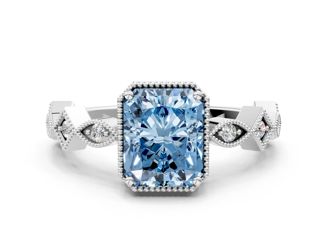 White gold Fancy Blue Radiant  Milgrain Marquise Diamond Twist Band Ring_62