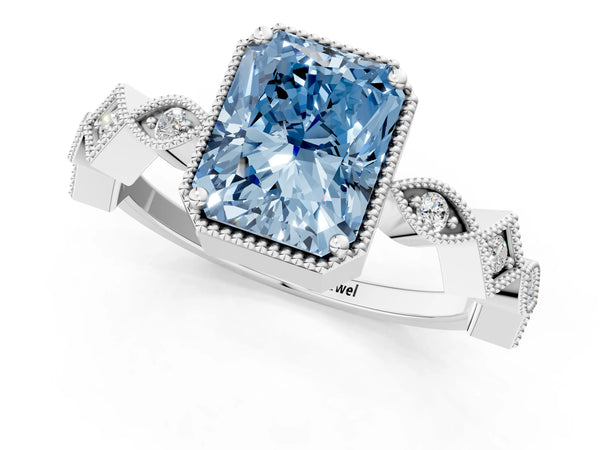Platinum Fancy Blue Radiant  Milgrain Marquise Diamond Twist Band Ring
