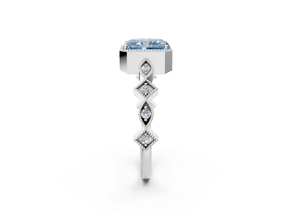 Platinum Fancy Blue Radiant  Milgrain Marquise Diamond Twist Band Ring