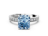 White gold Fancy Blue Radiant  Milgrain Pave Diamond Engagement Ring with Four-Prong Setting_129