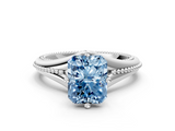White gold Fancy Blue Radiant  Solitaire Beaded Band Six-Prong Setting