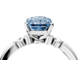 White gold Fancy Blue Radiant  Solitaire Beaded Band with Four-Prong Setting_65