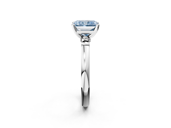 White gold Fancy Blue Radiant  Solitaire Beaded Band with Four-Prong Setting