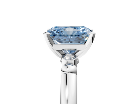 White gold Fancy Blue Radiant  Solitaire Beaded Band with Four-Prong Setting_72