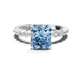 White gold Fancy Blue Radiant  Solitaire Bezel Accent Diamond Engagement Ring with Beaded Band and Four-Prong Setting_24