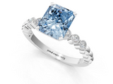White gold Fancy Blue Radiant  Solitaire Bezel Accent Diamond Engagement Ring with Beaded Band and Four-Prong Setting_25