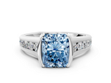 White gold Fancy Blue Radiant  Solitaire Bezel-Set Diamond Ring with Channel-Set Band_36