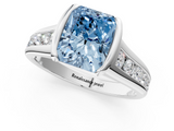 White gold Fancy Blue Radiant  Solitaire Bezel-Set Diamond Ring with Channel-Set Band_38