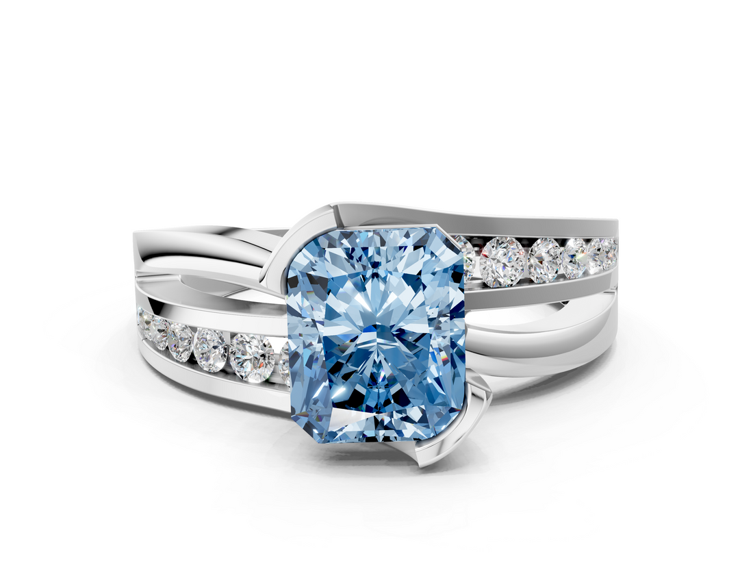 White gold Fancy Blue Radiant  Solitaire Channel-Set Split Shank Ring with Tension Prong Setting_3