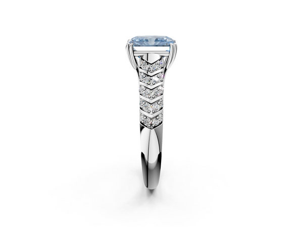 White Gold Radiant Cut Chevron Pave Solitaire Engagement Ring Setting for Fancy Blue Center
