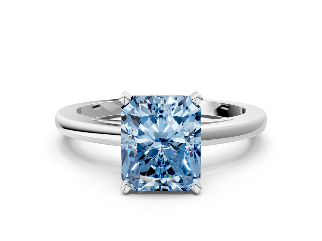 White gold Fancy Blue Radiant  Solitaire Diamond Engagement Ring with Four-Prong Setting on a Classic Band_3