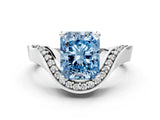 White gold Fancy Blue Radiant  Solitaire Diamond Engagement Ring with Pave Band and Four-Prong Setting 1