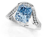 White gold Fancy Blue Radiant  Solitaire Diamond Engagement Ring with Pave Band and Four-Prong Setting 2
