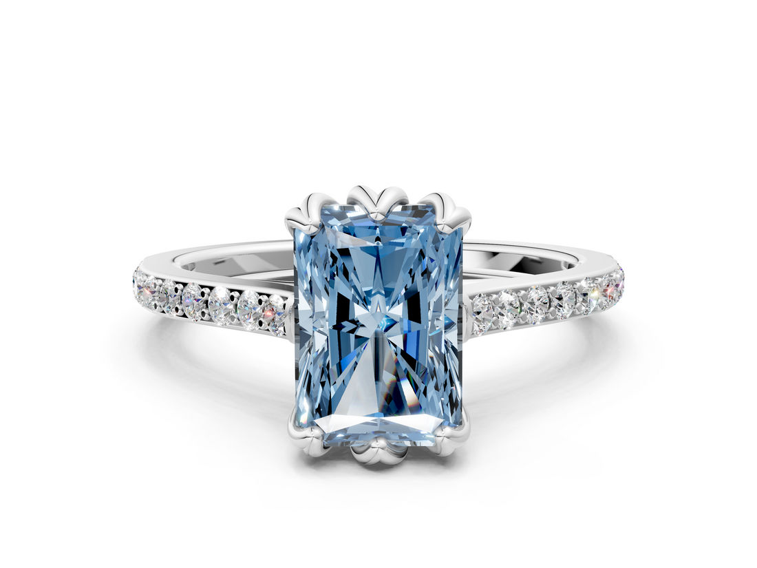 White gold Fancy Blue Radiant  Solitaire Diamond Engagement Ring with Pave Band and Six-Prong Setting_20
