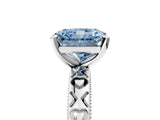 White gold Fancy Blue Radiant  Solitaire Diamond Engagement Ring with XO Engraved Band and Four-Prong Setting