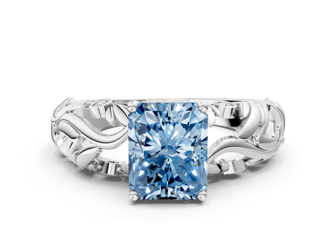 White gold Fancy Blue Radiant  Solitaire Diamond Leaf Vine Band with Prong Setting_45