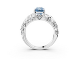 White gold Fancy Blue Radiant  Solitaire Diamond Leaf Vine Band with Prong Setting_48