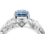 White gold Fancy Blue Radiant  Solitaire Diamond Leaf Vine Band with Prong Setting_49