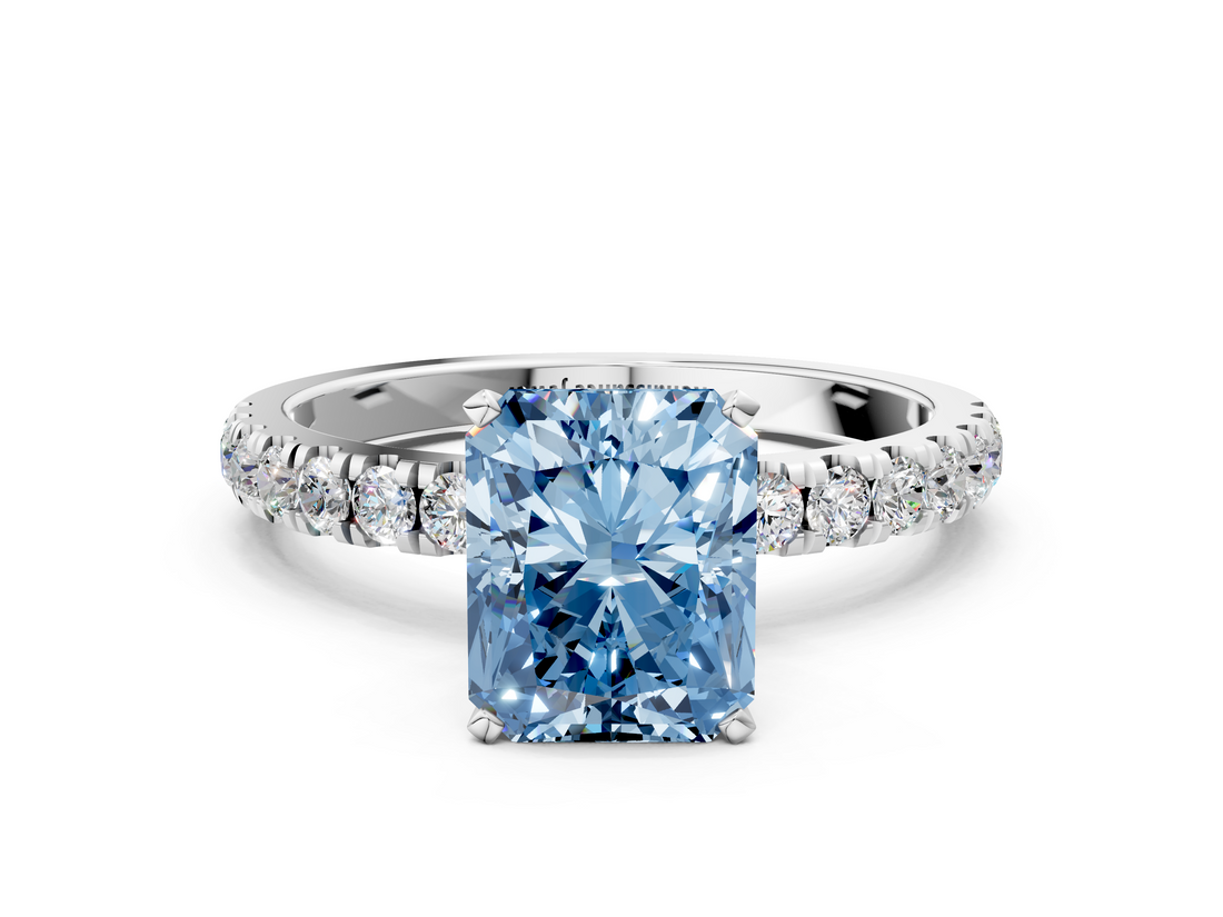 White gold Fancy Blue Radiant  Solitaire Diamond Pavé Band with Four-Prong Setting_24