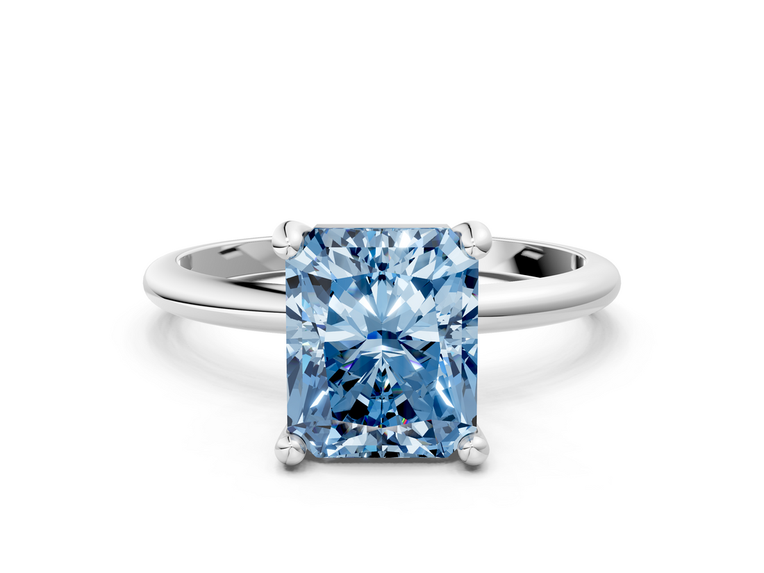 White gold Fancy Blue Radiant  Solitaire Diamond Ring with 4-Prong Setting on a Classic Band_3