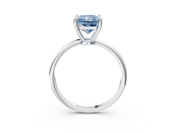 White gold Fancy Blue Radiant  Solitaire Diamond Ring with 4-Prong Setting on a Classic Band