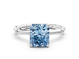 White gold Fancy Blue Radiant  Solitaire Diamond Ring with Bamboo Band and Four-Prong Setting_77