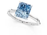 White gold Fancy Blue Radiant  Solitaire Diamond Ring with Bamboo Band and Four-Prong Setting_78