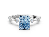 White gold Fancy Blue Radiant  Solitaire Diamond Ring with Bezel Set Side Stones and Prong Setting_3
