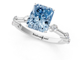 White gold Fancy Blue Radiant  Solitaire Diamond Ring with Bezel Set Side Stones and Prong Setting_4
