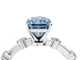 White gold Fancy Blue Radiant  Solitaire Diamond Ring with Bezel Set Side Stones and Prong Setting_7