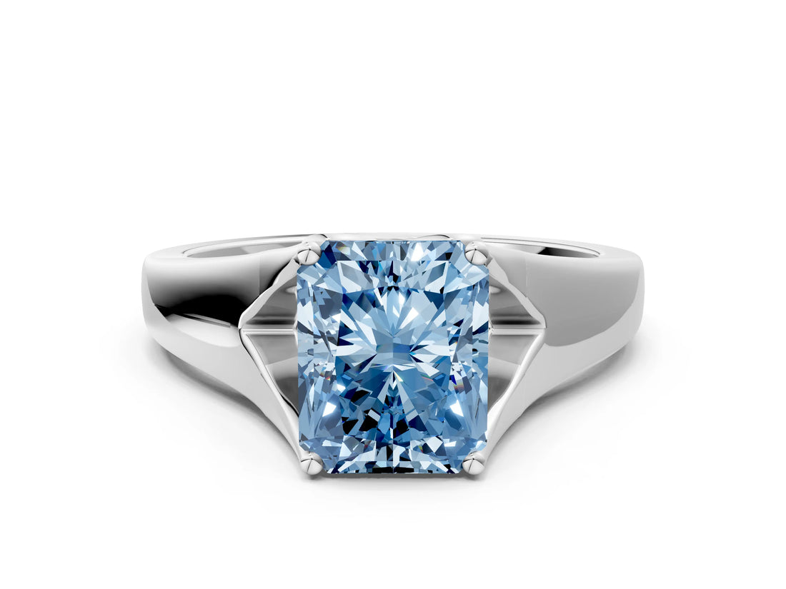 White gold Fancy Blue Radiant  Solitaire Diamond Ring with Cathedral Band and Four-Prong Setting_66