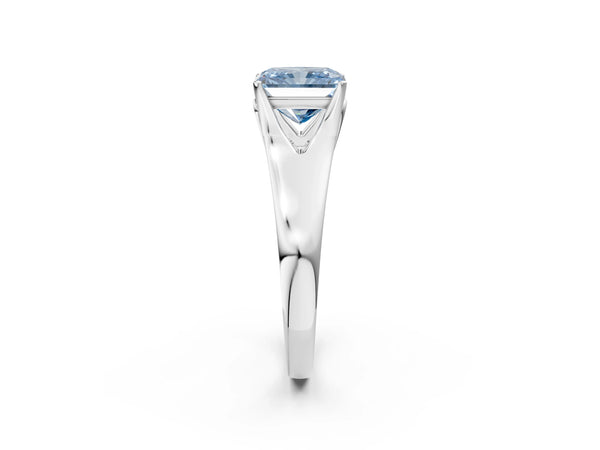 Platinum Radiant Cut Cathedral Solitaire Engagement Ring Setting for Fancy Blue Center with Split Shoulders
