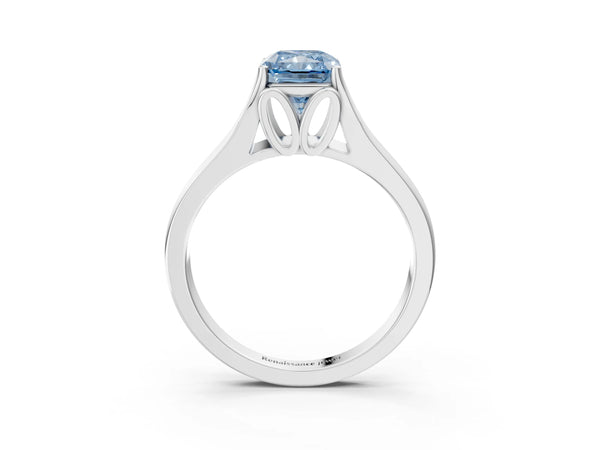 Platinum Radiant Cut Cathedral Solitaire Engagement Ring Setting for Fancy Blue Center with Split Shoulders