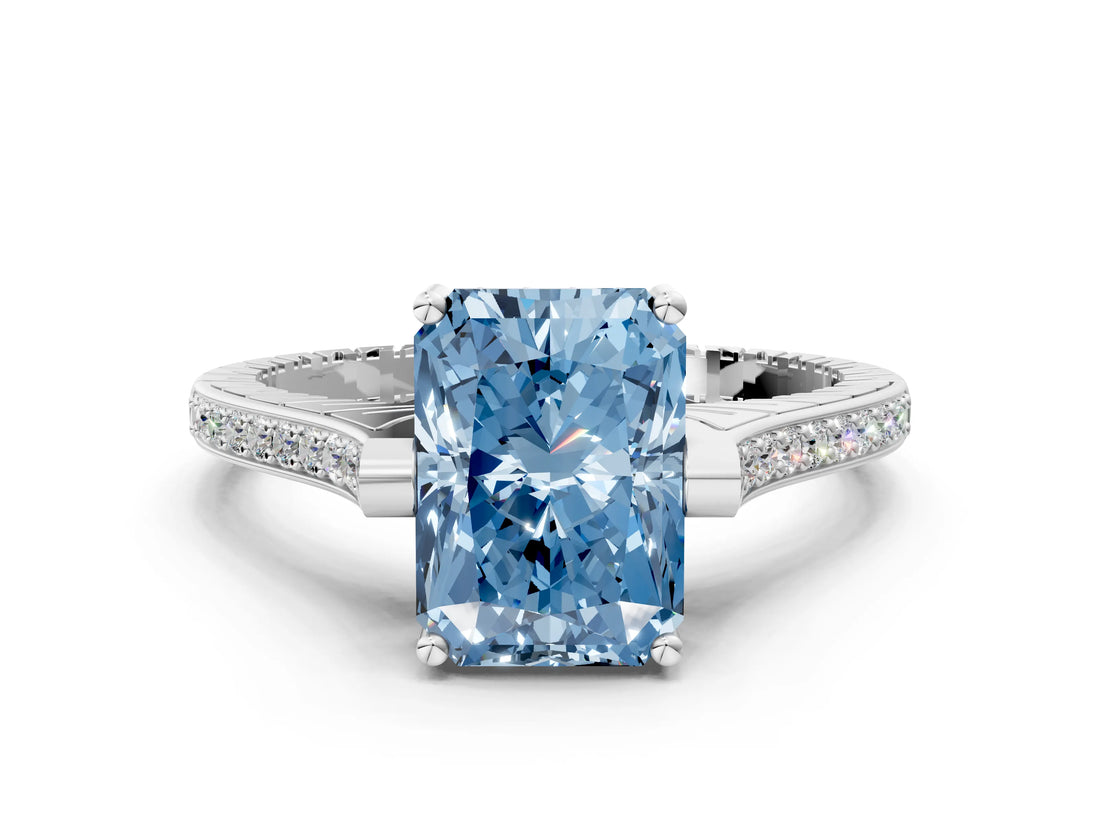 White gold Fancy Blue Radiant  Solitaire Diamond Ring with Channel Set Band and Bezel Prong Setting_68