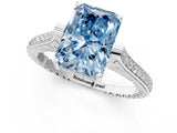 White gold Fancy Blue Radiant  Solitaire Diamond Ring with Channel Set Band and Bezel Prong Setting_69
