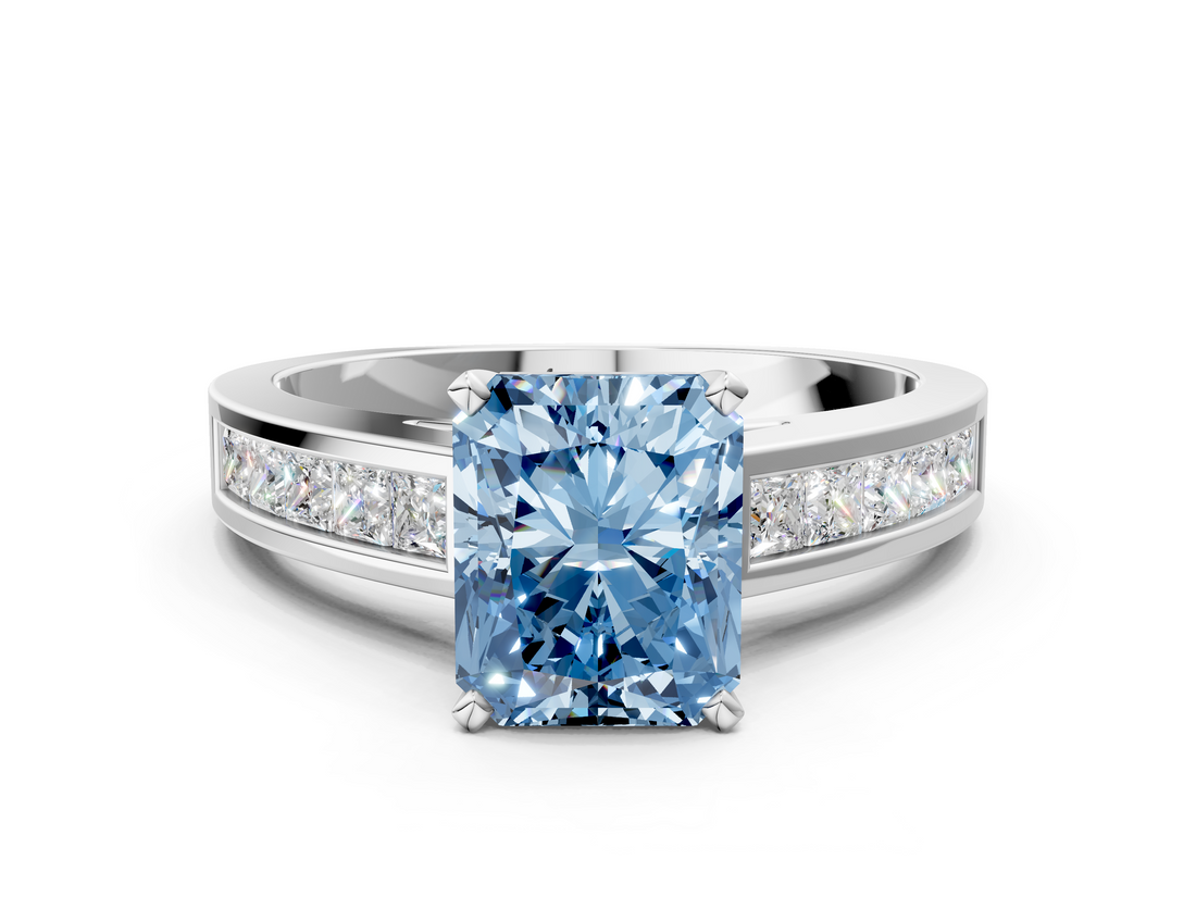 White gold Fancy Blue Radiant  Solitaire Diamond Ring with Channel-Set Band and Four-Prong Setting_3