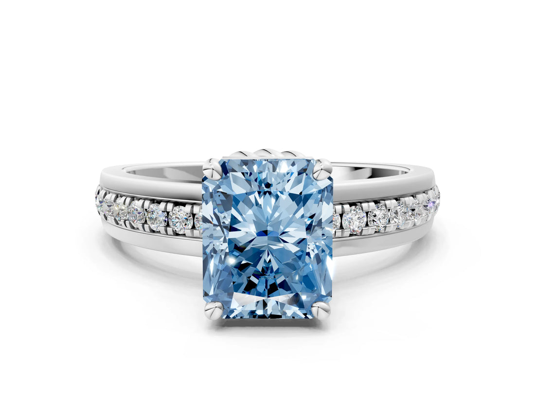 White gold Fancy Blue Radiant  Solitaire Diamond Ring with Channel Set Band and Six-Prong Setting_47
