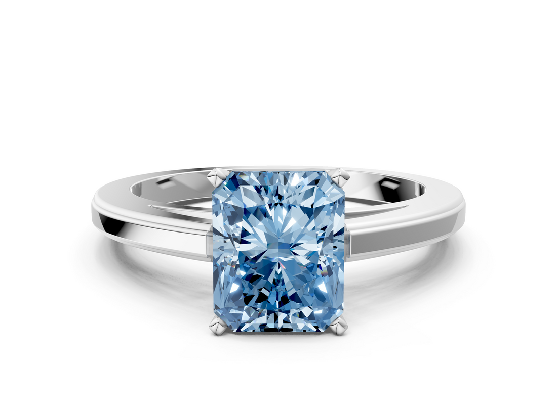 White gold Fancy Blue Radiant  Solitaire Diamond Ring with Four-Prong Setting and Classic Band_3