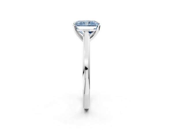 White gold Fancy Blue Radiant  Solitaire Diamond Ring with Four-Prong Setting and Classic Band