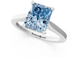 White gold Fancy Blue Radiant  Solitaire Diamond Ring with Four-Prong Setting and Tapered Band 3