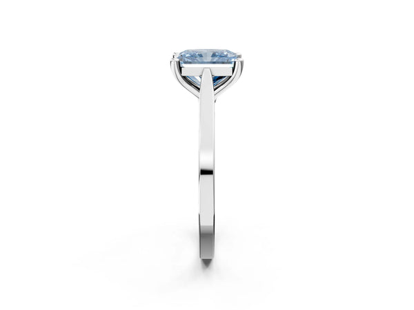 White gold Fancy Blue Radiant  Solitaire Diamond Ring with Four-Prong Setting and Tapered Band