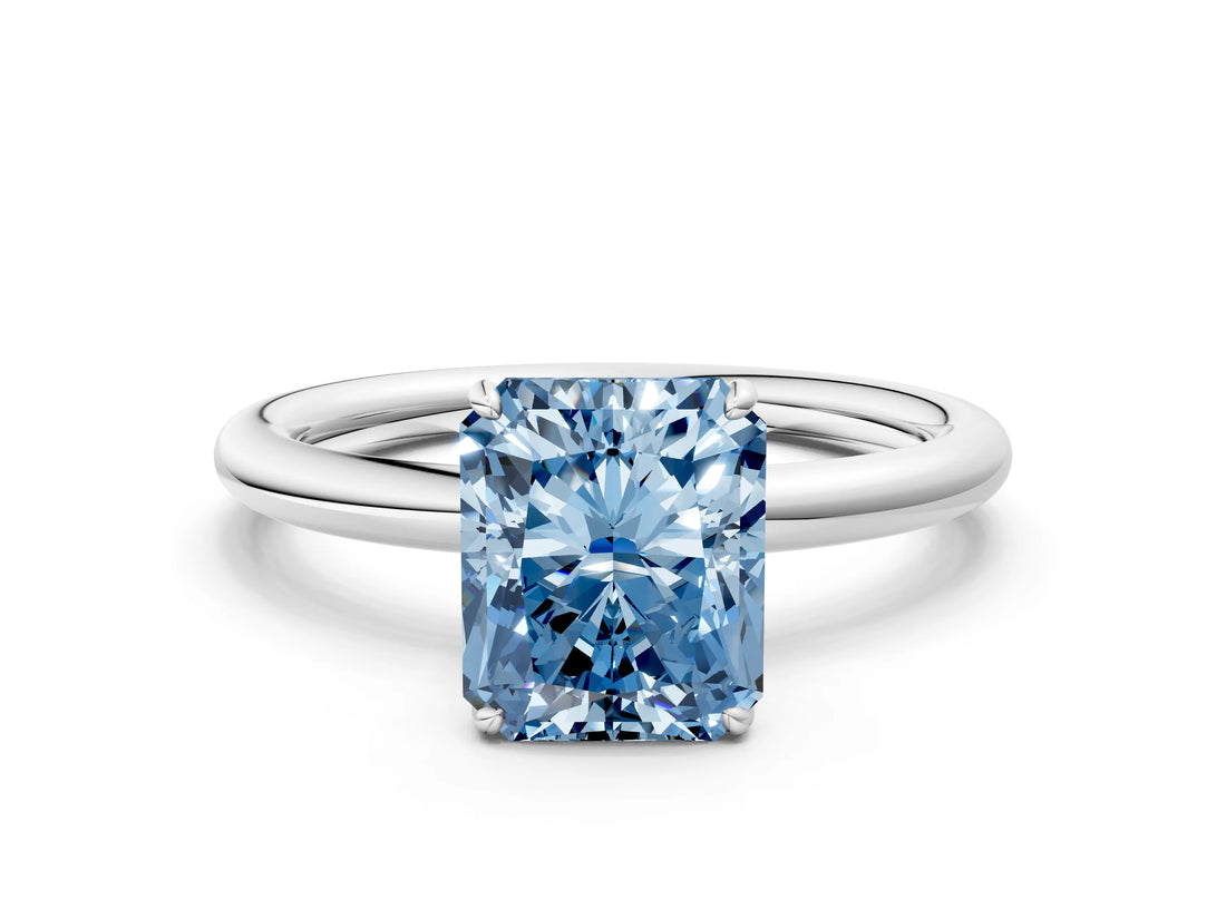 White gold Fancy Blue Radiant  Solitaire Diamond Ring with Four-Prong Setting on a Plain Band_44