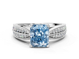 White gold Fancy Blue Radiant  Solitaire Diamond Ring with Milgrain Pavé Band and Four-Prong Setting_20