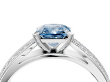 White gold Fancy Blue Radiant  Solitaire Diamond Ring with Milgrain Pavé Band and Four-Prong Setting_24