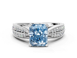 White gold Fancy Blue Radiant  Solitaire Diamond Ring with Milgrain Pavé Band and Four-Prong Setting_26