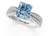 White gold Fancy Blue Radiant  Solitaire Diamond Ring with Milgrain Pavé Band and Four-Prong Setting_30