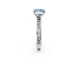 White gold Fancy Blue Radiant  Solitaire Diamond Ring with Milgrain and Black Enamel X Pattern Band_201